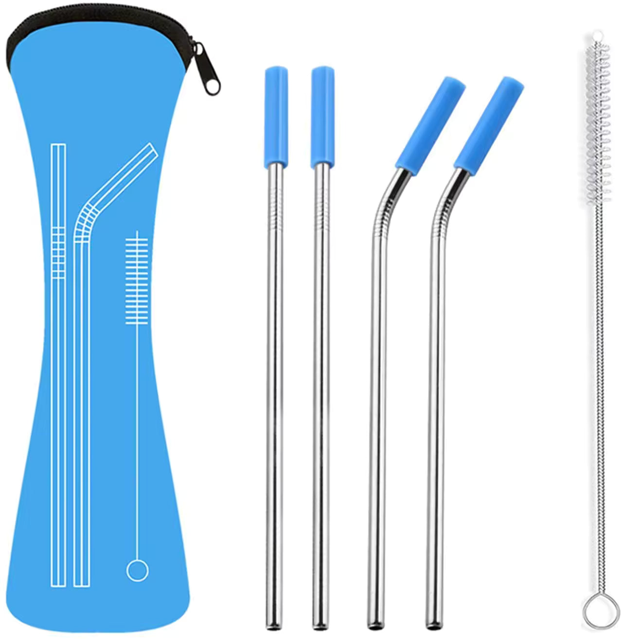 8.5 Inch Reusable Silicone Tips Stainless Steel Drinking Straws with Travel Case