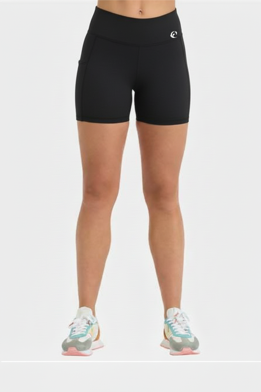 Dancewear shorts with tiny wave logo correctly placed
