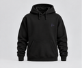 Black premium Double N hoodie front with original lavender artwork; small chest, cuff and exterior back-neck placements.