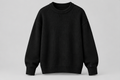 black knit pullover front concept; plain chest, discreet Double N cuff and back neckline.