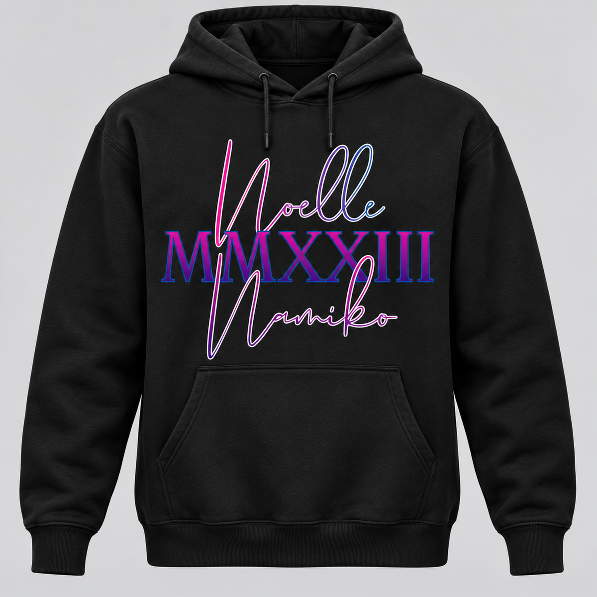 Black 2023 signature hoodie with full Noelle Namiko gradient artwork and MMXXIII