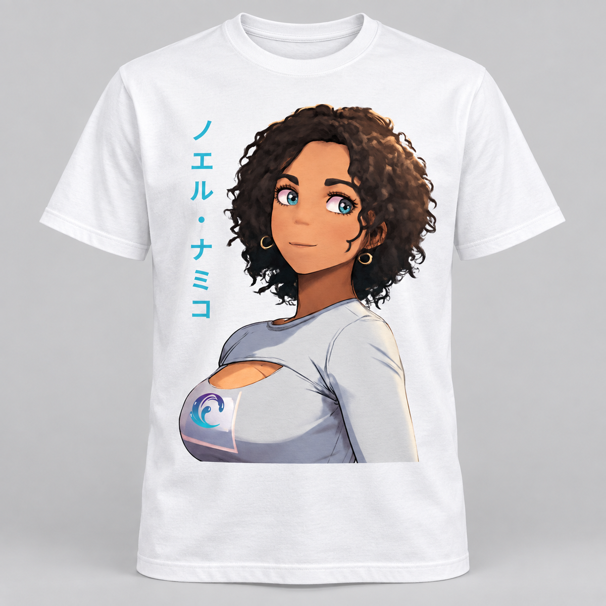 Front view of white Tsunami Aqua Portrait anime T-shirt