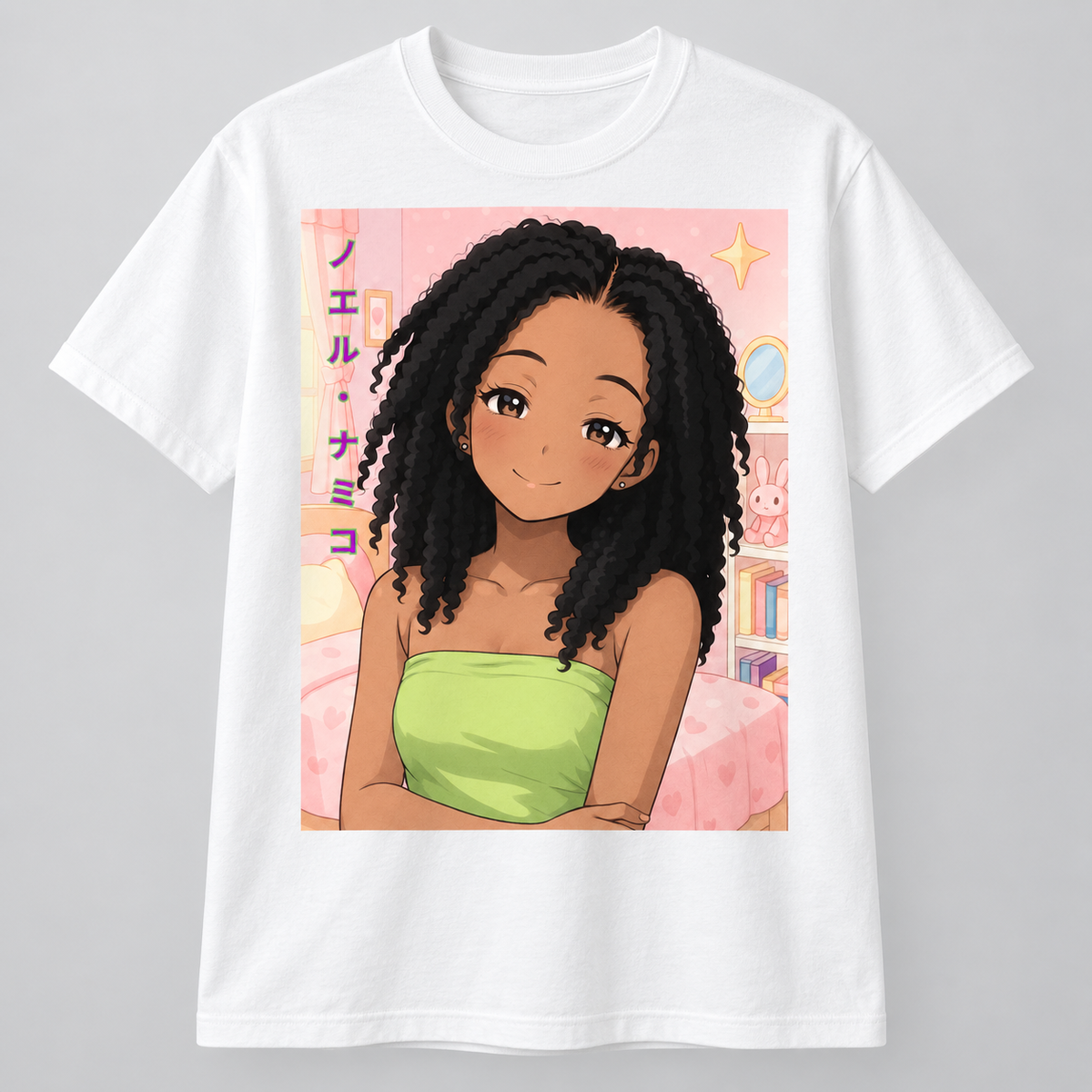 Front view of white Tsunami Pastel Pop anime T-shirt