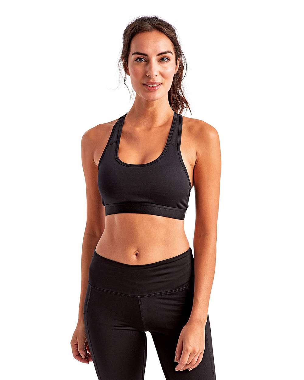Black TriDri TD920 medium impact sports bra — front